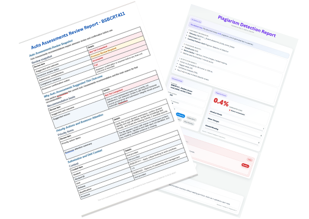 Auto Assessments Review Report and Plagiarism Detection Report preview
